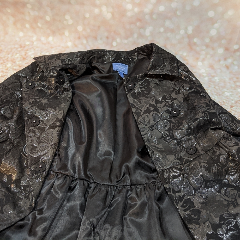 Shiny Embroidered Black Floral Emprire Dress Coat - Picture 6 of 7